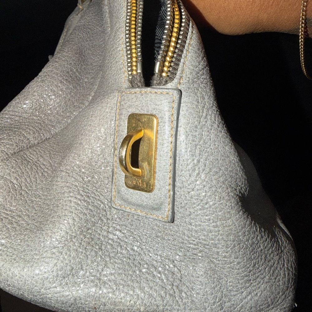 Prada Pebbled Leather Satchel in Light Silver with Gold Accents - Picture 9 of 16